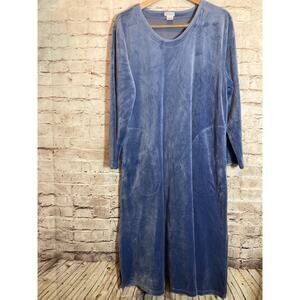 Cuddledown Velour Nightgown Womens XL Slate Blue Full Length Pockets Cozy & Warm